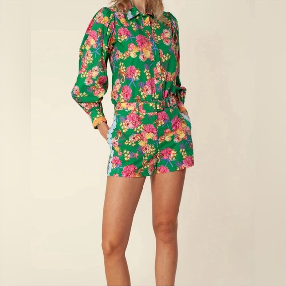 NWT Women's Hale Bob Momoko Shorts Green Floral High Waisted Shorts Size XL - Picture 2 of 7